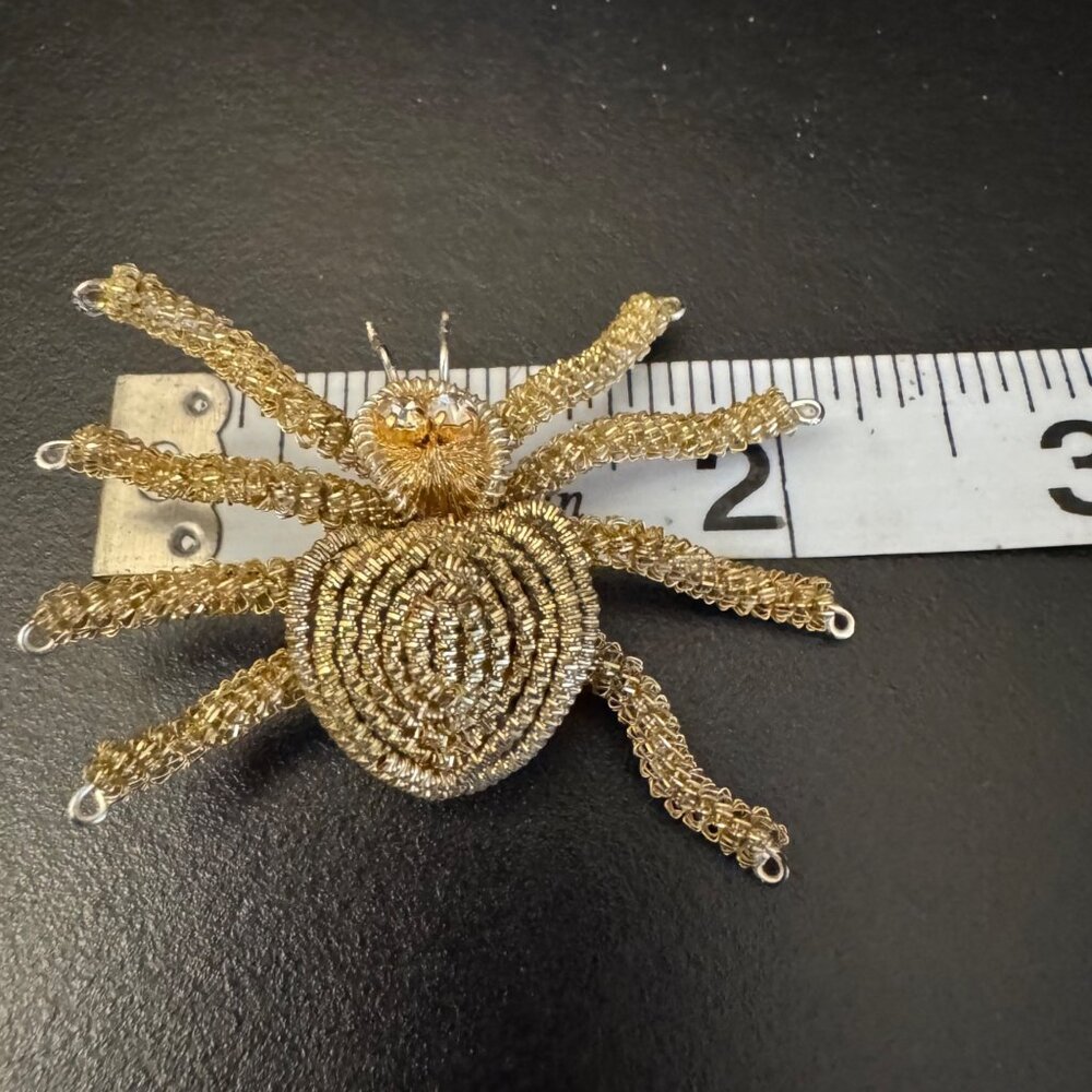 Gold-Tone Handmade Wire Spider Brooch With Rhinestone Accents - Picture 14 of 14
